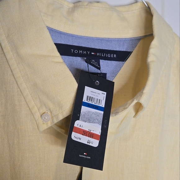 Tommy Hilfiger Linen Blend Yellow Short Sleeve Button-Up Shirt Size XL - Picture 6 of 9